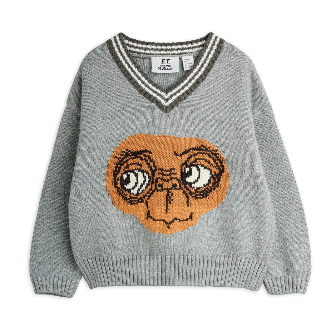 Mini Rodini - E.T Intarsia V-neck Sweater in Grey