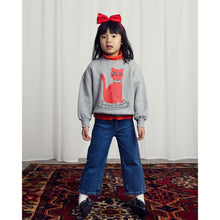 Load image into Gallery viewer, Mini Rodini grey melange sweatshirt with red cat print on the front and backn from the new AW24 collection &#39;Agatha&#39;
