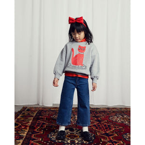 Mini Rodini grey melange sweatshirt with red cat print on the front and backn from the new AW24 collection 'Agatha'