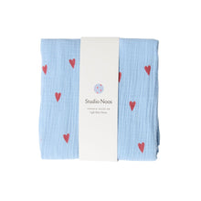 Load image into Gallery viewer, Studio Noos - Light Blue Hearts Swaddle Large
