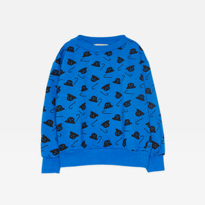 Weekend House KIds - Blue Sweatshirt with all over Chaplin hat and cane print