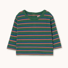 Load image into Gallery viewer, Tinycottons Green, blue and brown striped long-sleeve baby t- shirt 
