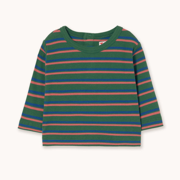 Tinycottons Green, blue and brown striped long-sleeve baby t- shirt 