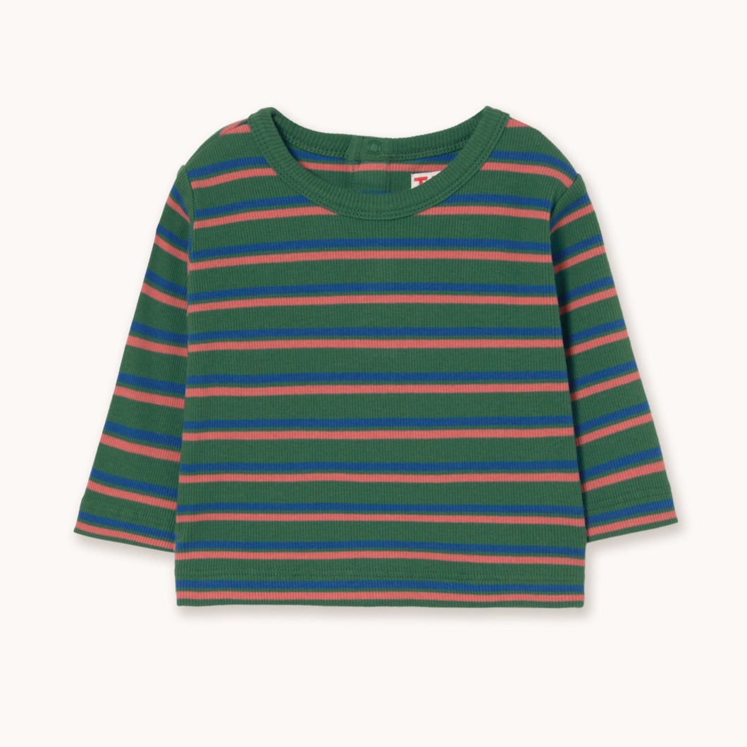 Tinycottons Green, blue and brown striped long-sleeve baby t- shirt 