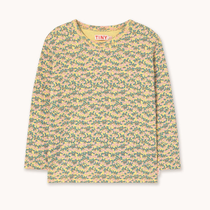 Tinycottons yellow long sleeve top with mini apple branch pattern in green and pink