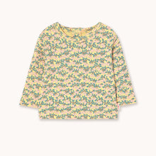 Load image into Gallery viewer, Tinycottons Yellow long-sleeve baby t-shirt with mini apple branch print in pink and green
