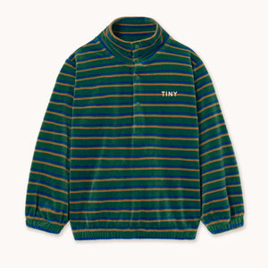 Tinycottons Green and blue striped velour sweatshirt with 'TINY' logo and button up front