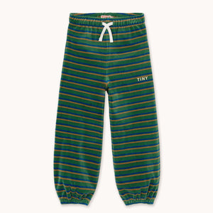 Tinycottons Green and blue striped velour pants with a drawstring 