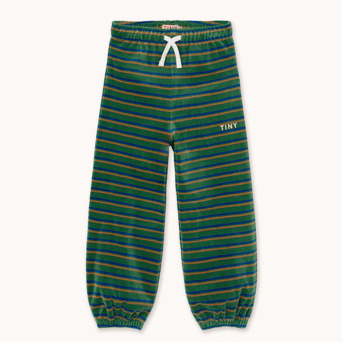Tinycottons Green and blue striped velour pants with a drawstring 