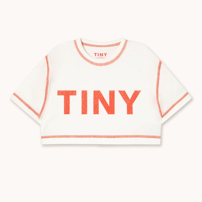 Tinycottons White cropped t-shirt with 'TINY' printed in red 