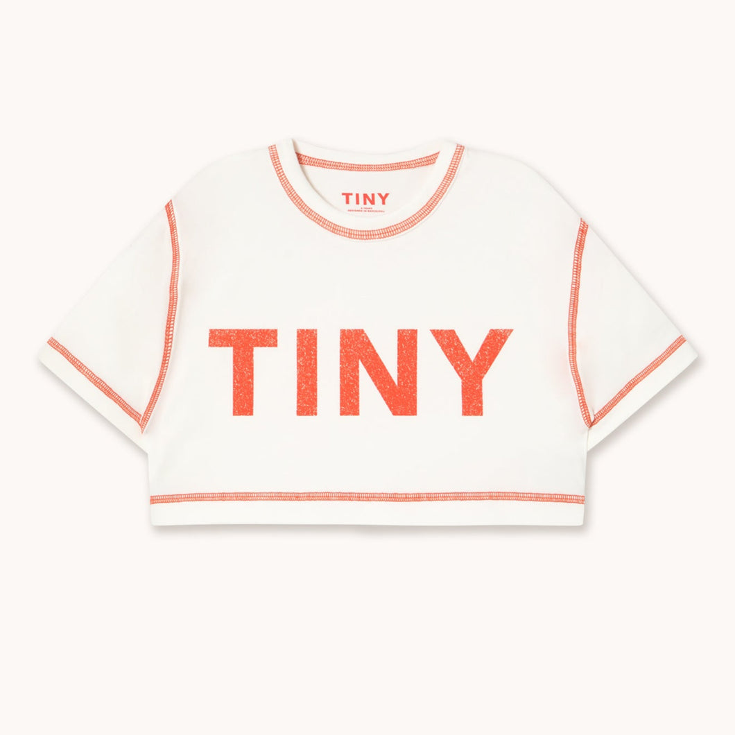 Tinycottons White cropped t-shirt with 'TINY' printed in red 