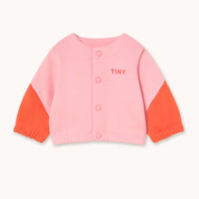 Load image into Gallery viewer, Tinycottons Pink and orange colour block baby jacket with &#39;TINY&#39; logo
