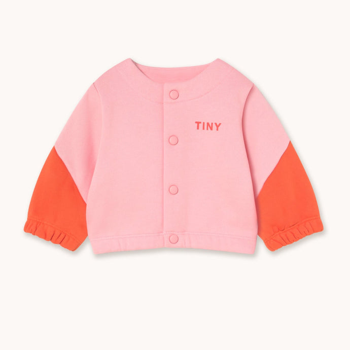 Tinycottons Pink and orange colour block baby jacket with 'TINY' logo