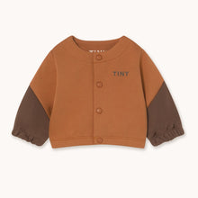 Load image into Gallery viewer, Tinycottons Two-tone brown baby jacket with &#39;TINY&#39; logo
