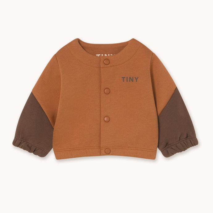 Tinycottons Two-tone brown baby jacket with 'TINY' logo