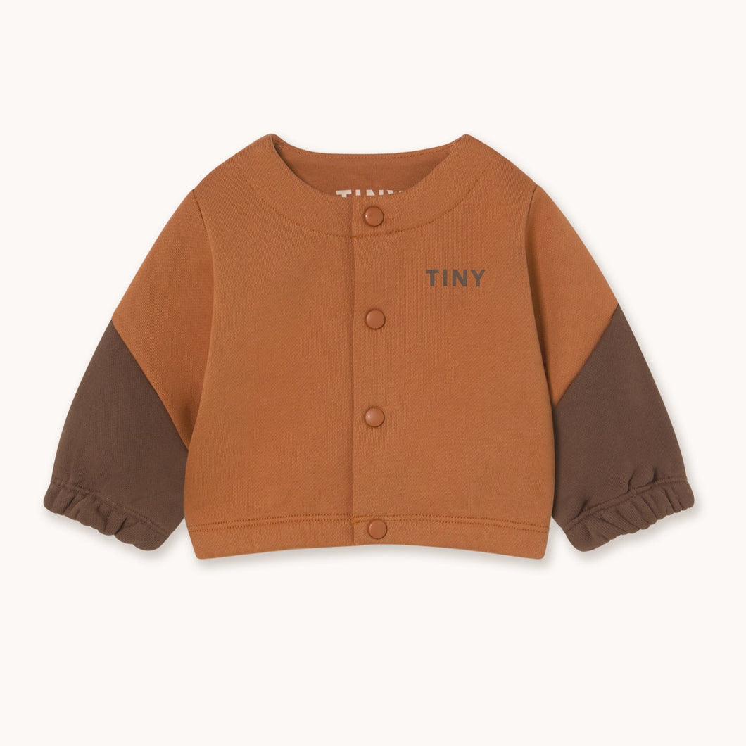 Tinycottons Two-tone brown baby jacket with 'TINY' logo