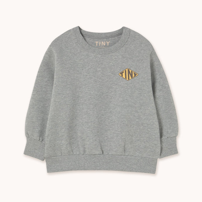 Tinycottons grey sweatshirt with TINY diamond logo on the front and back in black and yellow