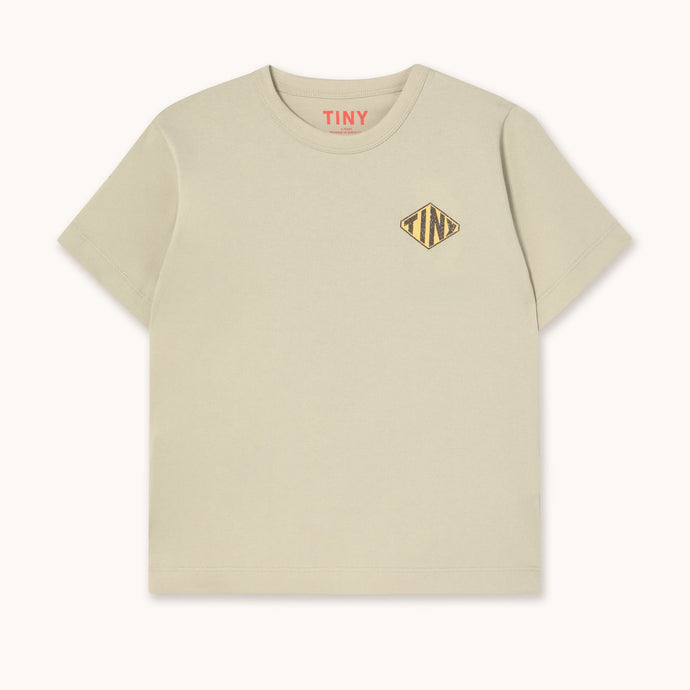 Tinycottons Beige t-shirt with a small diamond logo in yellow and black