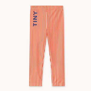 Tinycottons Red and white striped shiny leggings with 'TINY'logo in blue