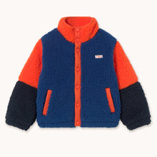 Load image into Gallery viewer, Tinycottons Colour-blocked jacket with orange and navy design 
