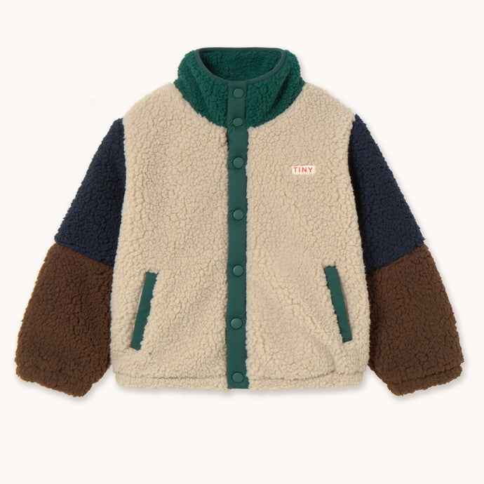 Tinycottons Color-blocked jacket with beige, green, and brown sections