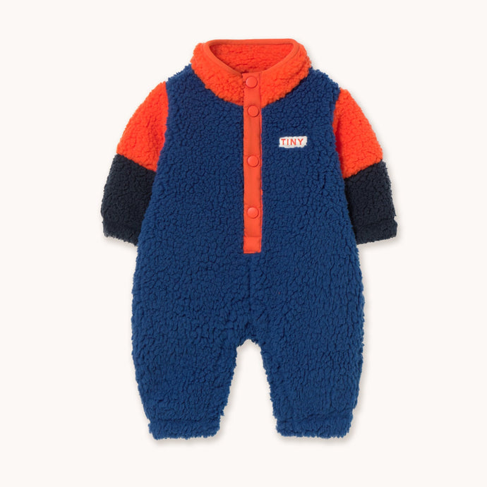 Tinycottons Blue and orange polar sherpa fleece baby onesie