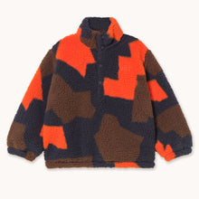 Load image into Gallery viewer, Tinycottons Colourful abstract patterned sherpa jacket in brown, orange and navy blue
