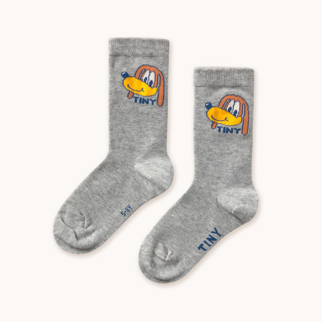 Tinycottons grey socks with cartoon dogcharacter design in brown