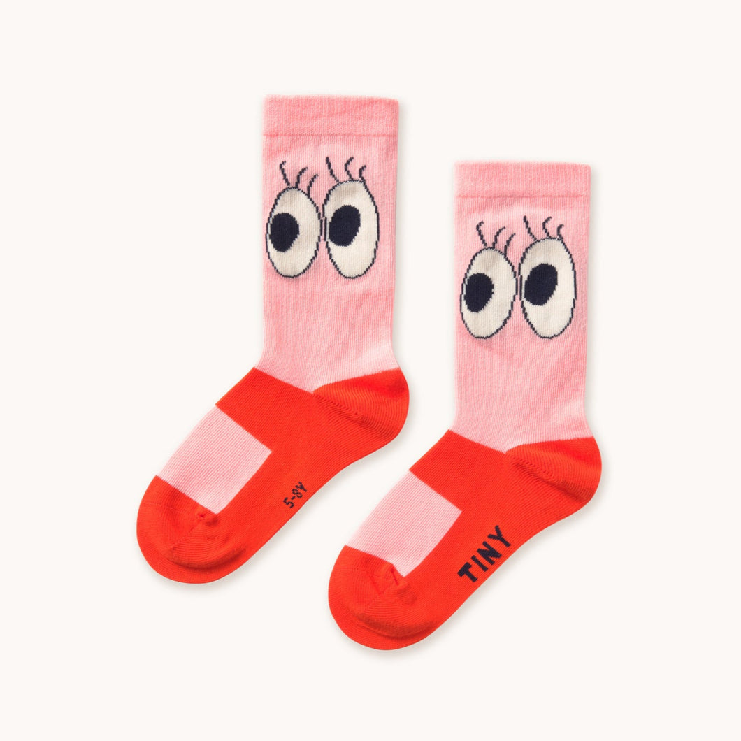 Tinycottons pink socks with cartoon eyes design 