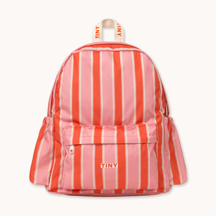 Tinycottons Red and pink striped backpack with 'TINY' branding