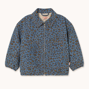 Tinycottons Blue denim leopard print jacket with fleece lining