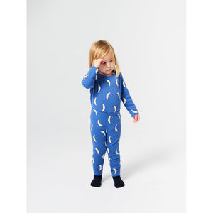 Bobo Choses blue baby leggings with all over white moon print from the new AW24 collection 'Once Upon A Time'