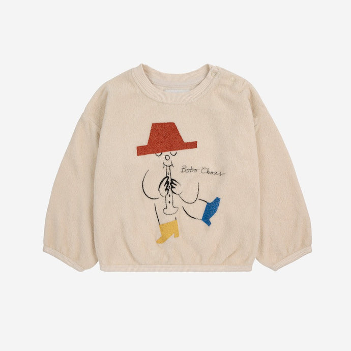 Bobo Choses baby sweatshirt in cream cotton terry with all over magic flute print from the new AW24 collection 'Once Upon A Time'