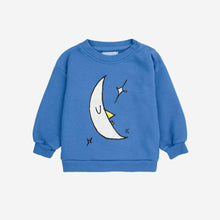 Load image into Gallery viewer, Bobo Choses blue baby sweatshirt with moon print in white from the new AW24 collection &#39;Once Upon A Time&#39;
