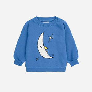 Bobo Choses blue baby sweatshirt with moon print in white from the new AW24 collection 'Once Upon A Time'