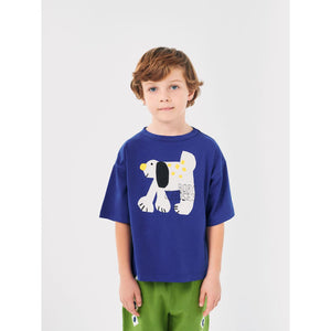 Bobo Choses blue t-shirt with white dog print from the new AW24 collection 'Once Upon A Time'