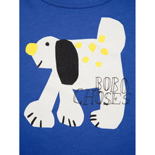 Load image into Gallery viewer, Bobo Choses blue t-shirt with white dog print from the new AW24 collection &#39;Once Upon A Time&#39;
