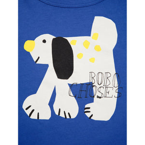 Bobo Choses blue t-shirt with white dog print from the new AW24 collection 'Once Upon A Time'