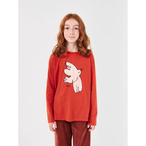 Bobo Choses red long sleeve t-shirt with white bird print from the new AW24 collection 'Once Upon A Time'