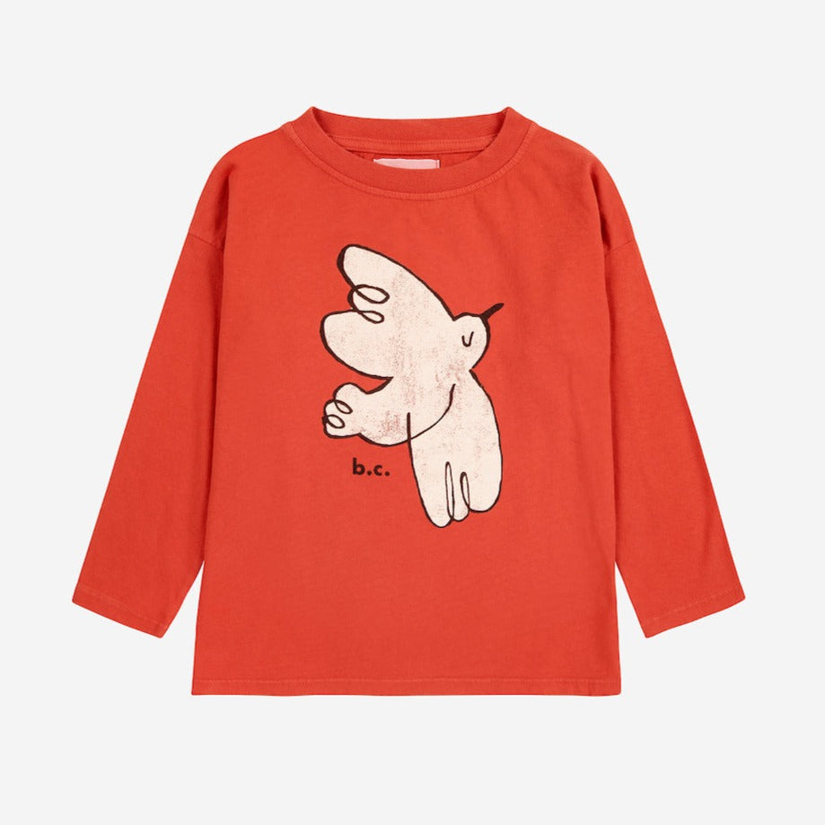 Bobo Choses red long sleeve t-shirt with white bird print from the new AW24 collection 'Once Upon A Time'