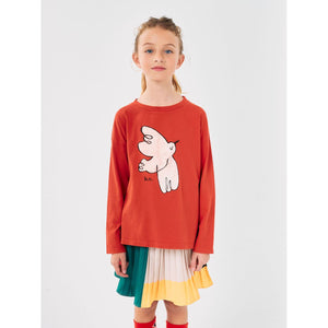 Bobo Choses red long sleeve t-shirt with white bird print from the new AW24 collection 'Once Upon A Time'