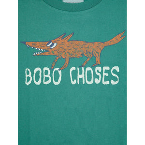 Bobo Choses jade green long sleeve t-shirt with sneaky fox print from the new AW24 collection 'Once Upon A Time'