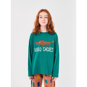 Bobo Choses jade green long sleeve t-shirt with sneaky fox print from the new AW24 collection 'Once Upon A Time'