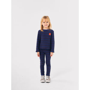 Bobo Choses blue and burgundy long sleeve top with funny face patch from the new AW24 collection 'Once Upon A Time'