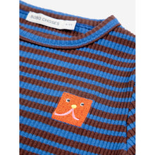 Load image into Gallery viewer, Bobo Choses blue and burgundy long sleeve top with funny face patch from the new AW24 collection &#39;Once Upon A Time&#39;
