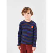 Load image into Gallery viewer, Bobo Choses blue and burgundy long sleeve top with funny face patch from the new AW24 collection &#39;Once Upon A Time&#39;
