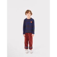 Load image into Gallery viewer, Bobo Choses blue and burgundy long sleeve top with funny face patch from the new AW24 collection &#39;Once Upon A Time&#39;
