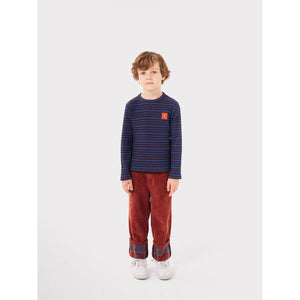 Bobo Choses blue and burgundy long sleeve top with funny face patch from the new AW24 collection 'Once Upon A Time'