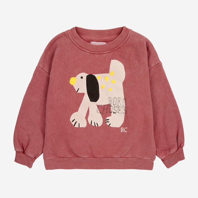 Bobo Choses washed burgundy sweatshirt with white dog print from the new AW24 collection 'Once Upon A Time'