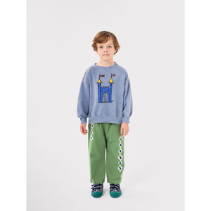 Bobo Choses green trousers with diamond pattern in white from the new AW24 collection 'Once Upon A Time'